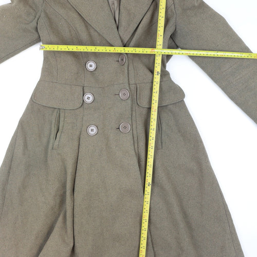 Warehouse Women's Brown Wool Trench Coat UK 12 Long Sleeve Belted