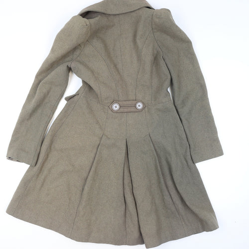 Warehouse Women's Brown Wool Trench Coat UK 12 Long Sleeve Belted