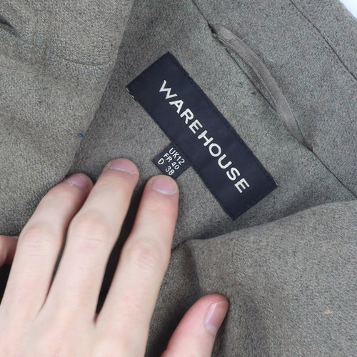 Warehouse Women's Brown Wool Trench Coat UK 12 Long Sleeve Belted