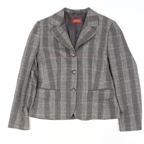 Taifun Women Grey Check Wool Blend Blazer Jacket Size 14