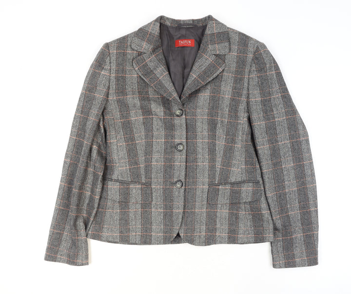 Taifun Women Grey Check Wool Blend Blazer Jacket Size 14