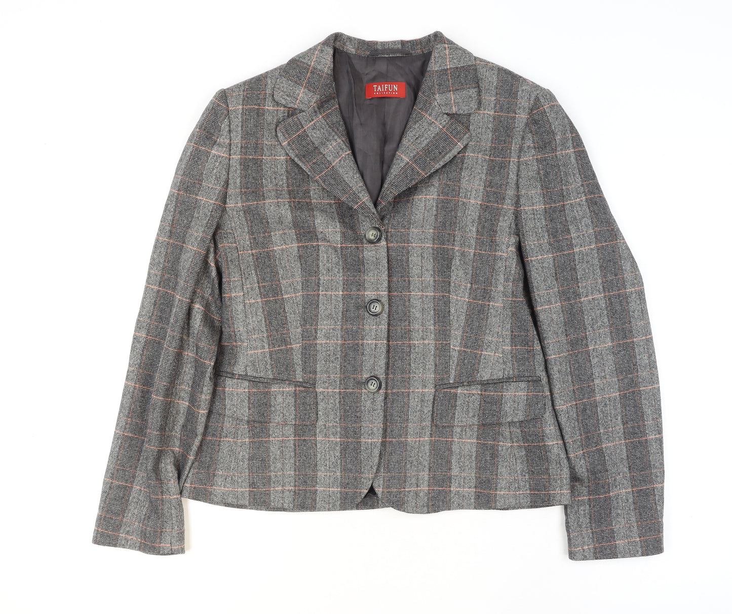 Taifun Women Grey Check Wool Blend Blazer Jacket Size 14