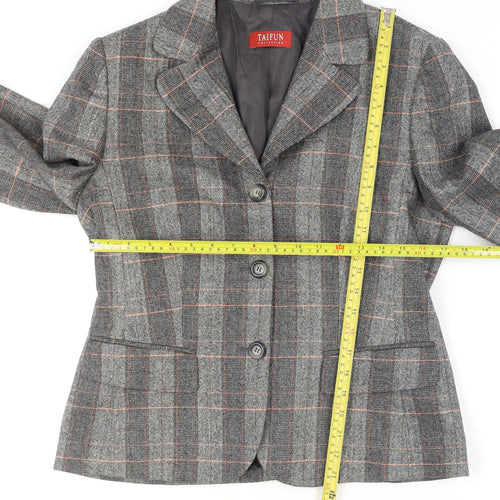 Taifun Women Grey Check Wool Blend Blazer Jacket Size 14