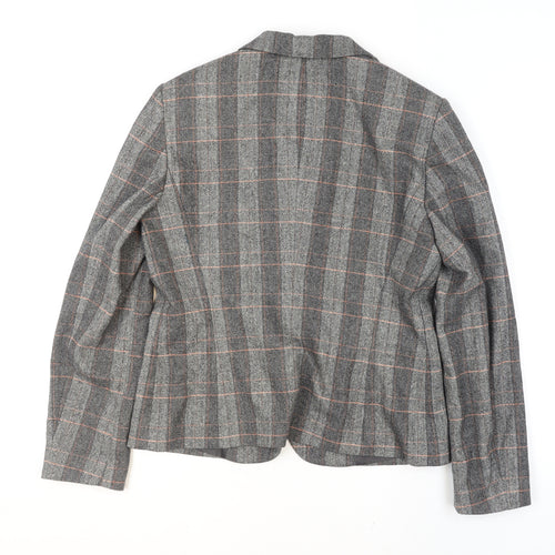 Taifun Women Grey Check Wool Blend Blazer Jacket Size 14