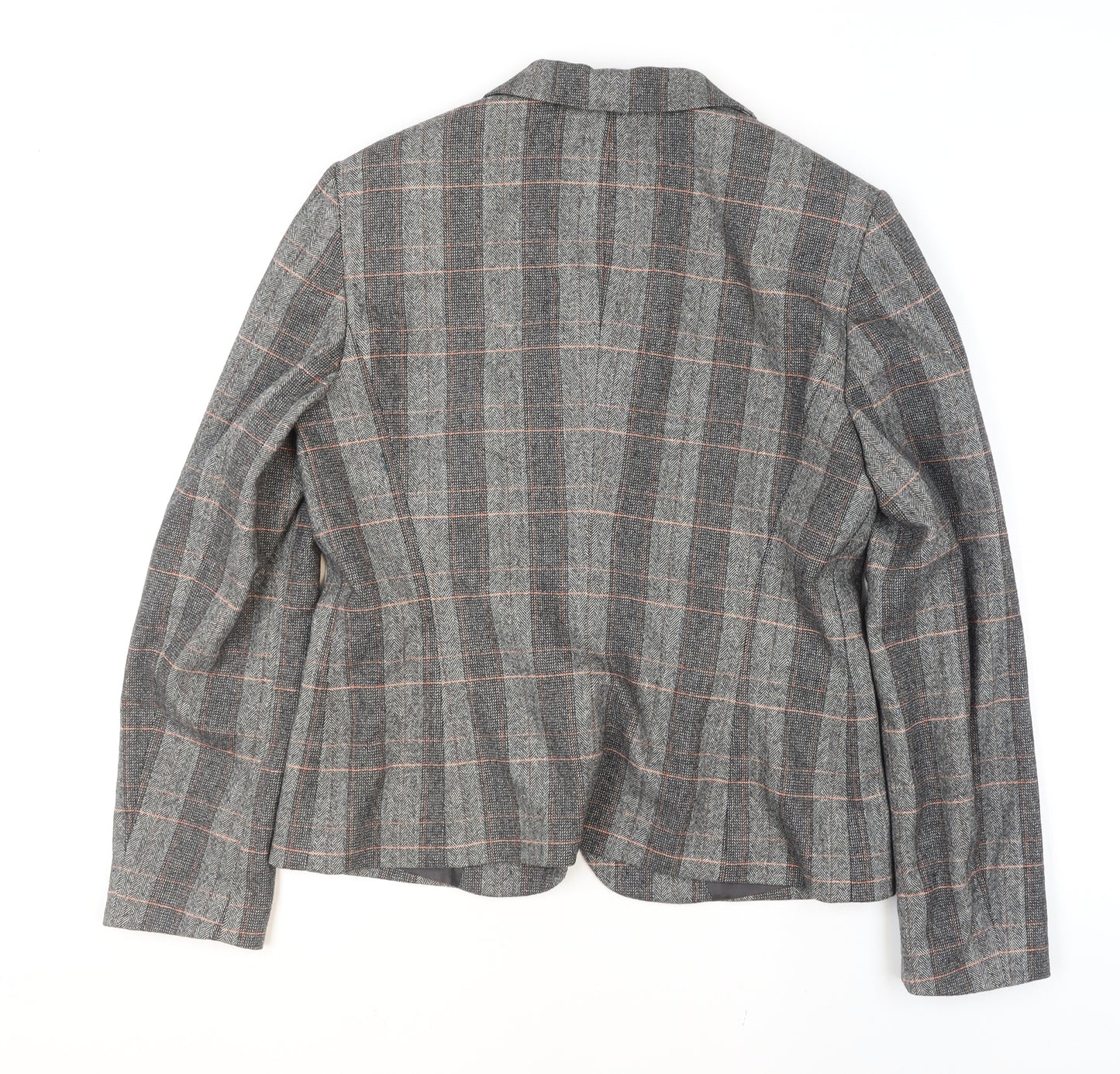 Taifun Women Grey Check Wool Blend Blazer Jacket Size 14