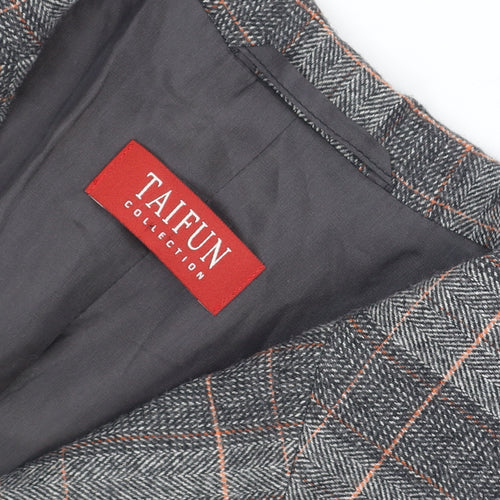 Taifun Women Grey Check Wool Blend Blazer Jacket Size 14