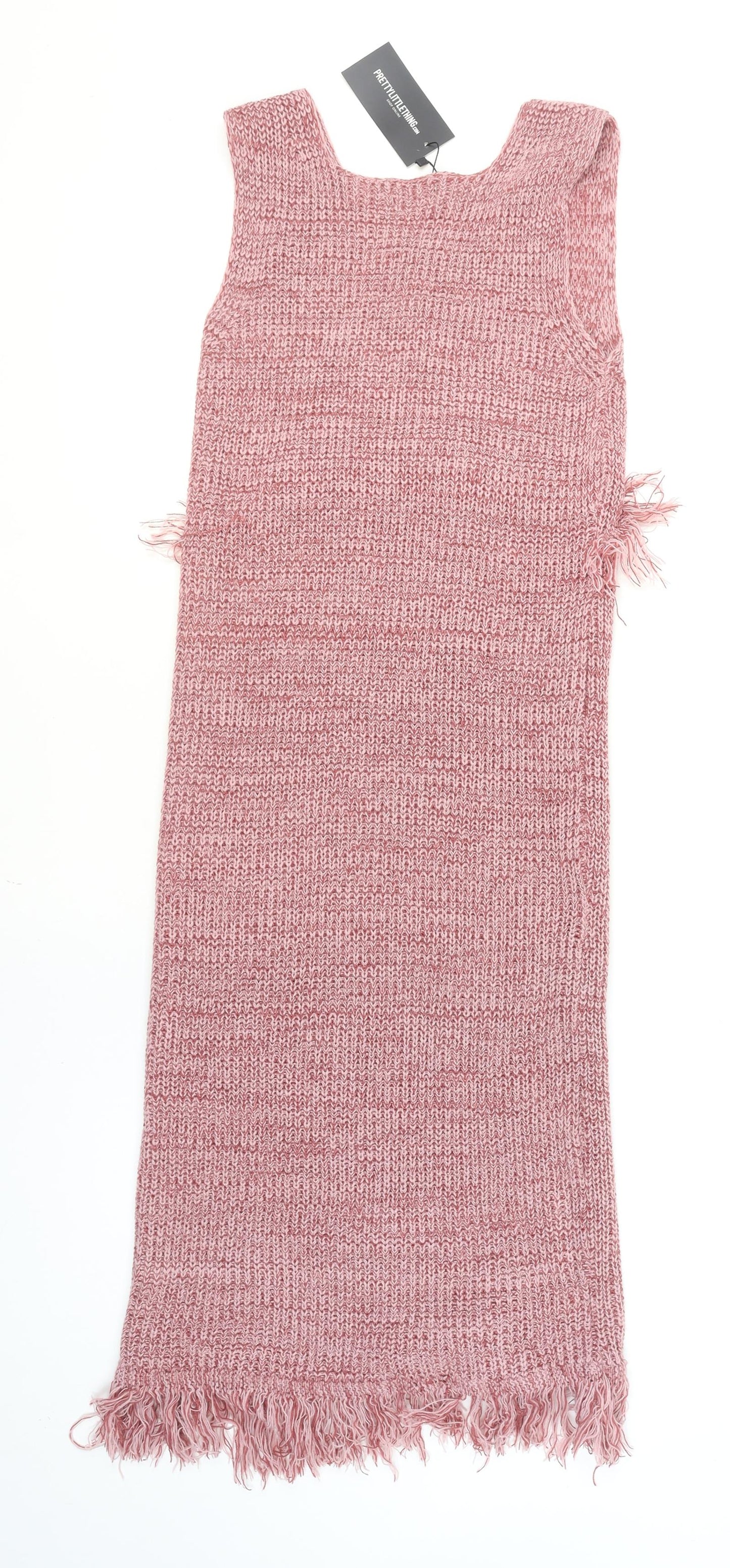 PrettyLittleThing Women Pink Size 12 Knit Tassel Bodycon Midi Dress