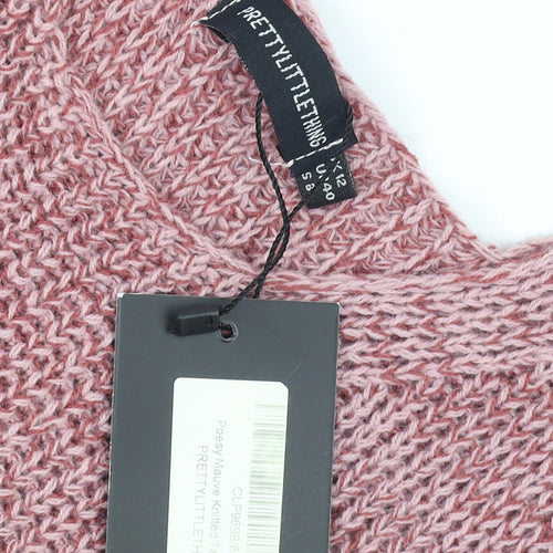 PrettyLittleThing Women Pink Size 12 Knit Tassel Bodycon Midi Dress