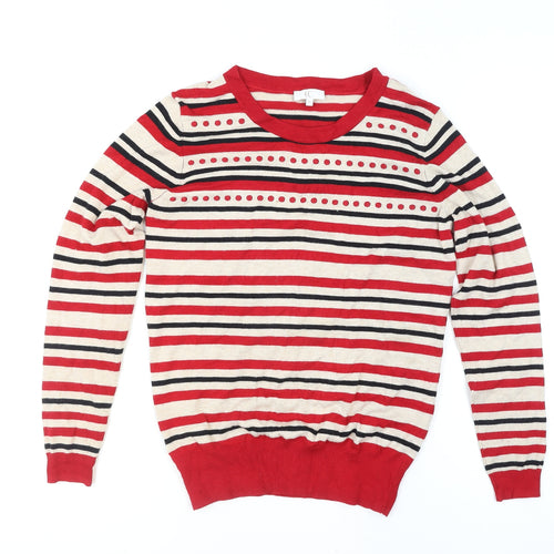 CC Women's Red Striped Crew Neck Long Sleeve Pullover Jumper Size S