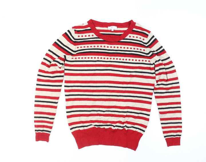 CC Women's Red Striped Crew Neck Long Sleeve Pullover Jumper Size S