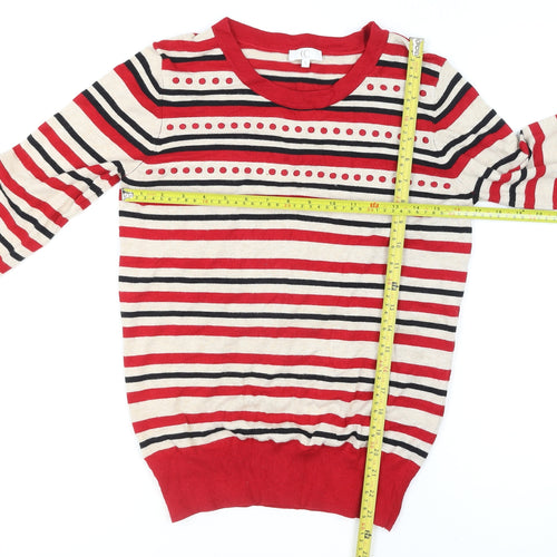 CC Women's Red Striped Crew Neck Long Sleeve Pullover Jumper Size S