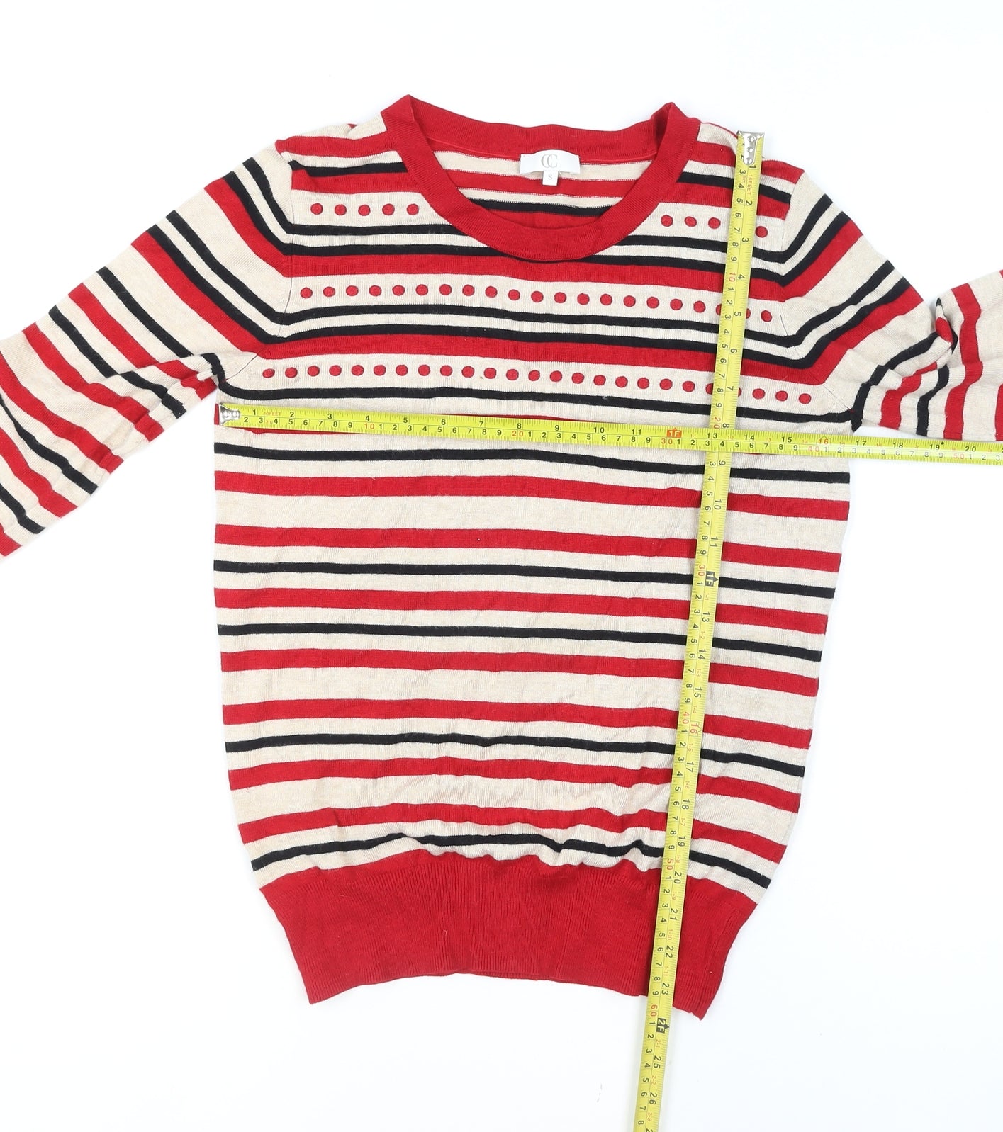CC Women's Red Striped Crew Neck Long Sleeve Pullover Jumper Size S