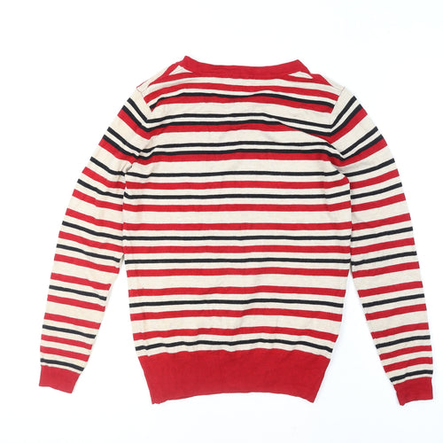 CC Women's Red Striped Crew Neck Long Sleeve Pullover Jumper Size S