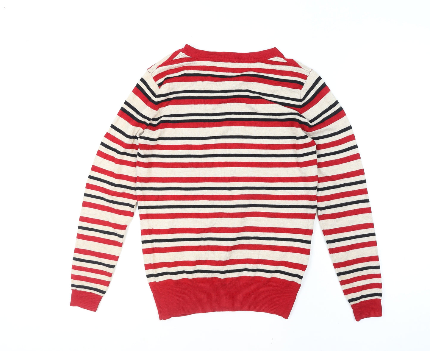 CC Women's Red Striped Crew Neck Long Sleeve Pullover Jumper Size S