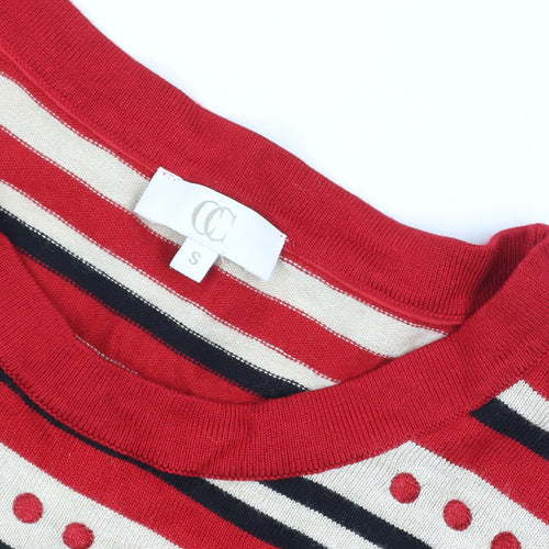 CC Women's Red Striped Crew Neck Long Sleeve Pullover Jumper Size S
