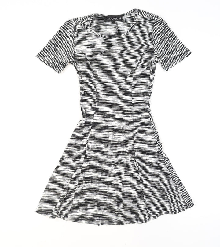 Topshop Petite Women’s Black Striped Fit & Flare Dress Size 6