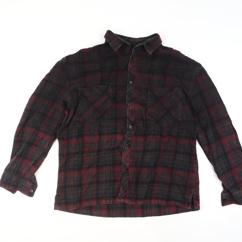 Menace Men's Red Black Check Flannel Button-Up Shirt M