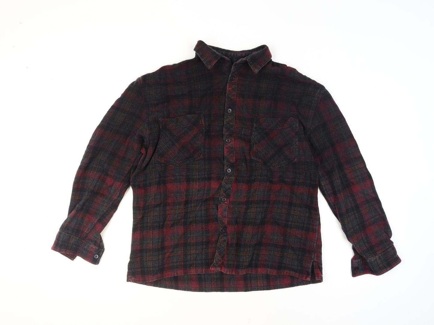 Menace Men's Red Black Check Flannel Button-Up Shirt M