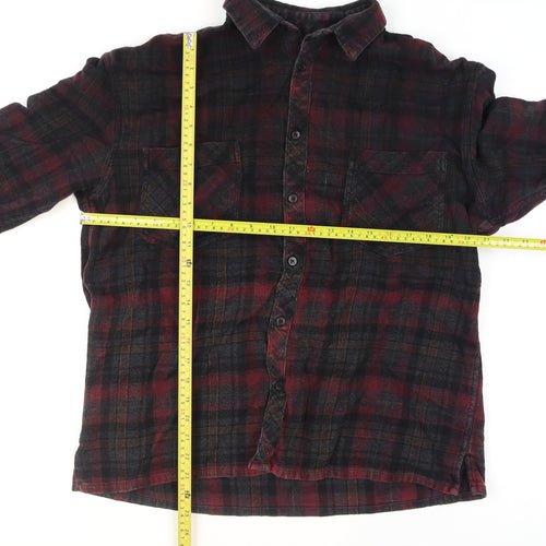 Menace Men's Red Black Check Flannel Button-Up Shirt M