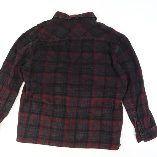 Menace Men's Red Black Check Flannel Button-Up Shirt M