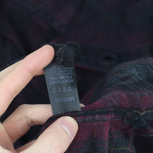 Menace Men's Red Black Check Flannel Button-Up Shirt M