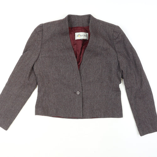 Le Soleil Women Brown Tweed Single-Breasted Blazer Size 12 Wool Blend