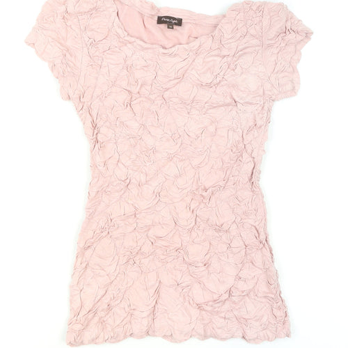 Phase Eight Womens Pink Crinkle T-Shirt Size 10 Short Sleeve Top