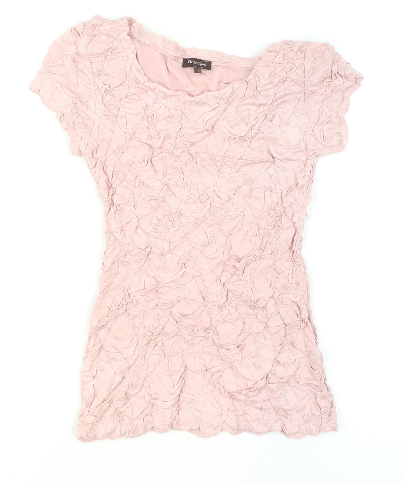 Phase Eight Womens Pink Crinkle T-Shirt Size 10 Short Sleeve Top