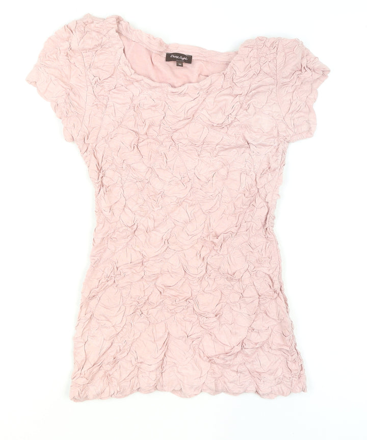 Phase Eight Womens Pink Crinkle T-Shirt Size 10 Short Sleeve Top