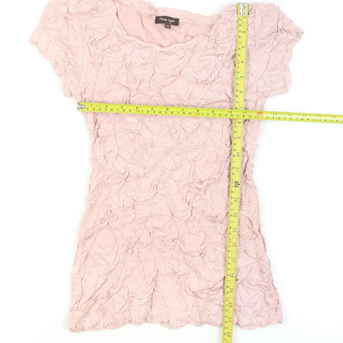 Phase Eight Womens Pink Crinkle T-Shirt Size 10 Short Sleeve Top