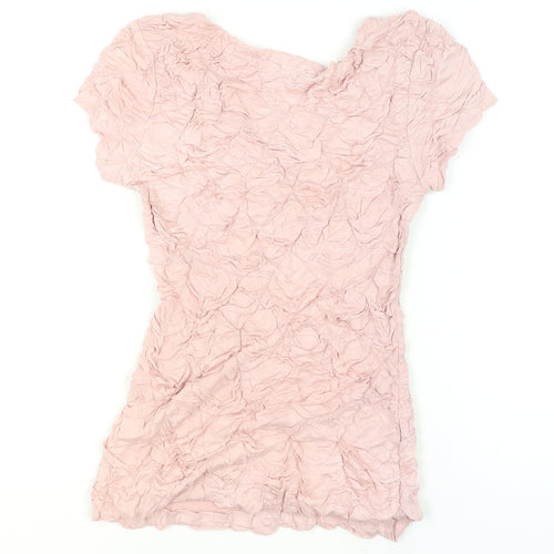 Phase Eight Womens Pink Crinkle T-Shirt Size 10 Short Sleeve Top