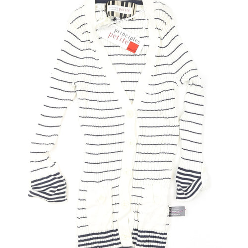 Principles Petite by Ben de Lisi Women's White Striped Knit Button-Up Cardigan Size 6