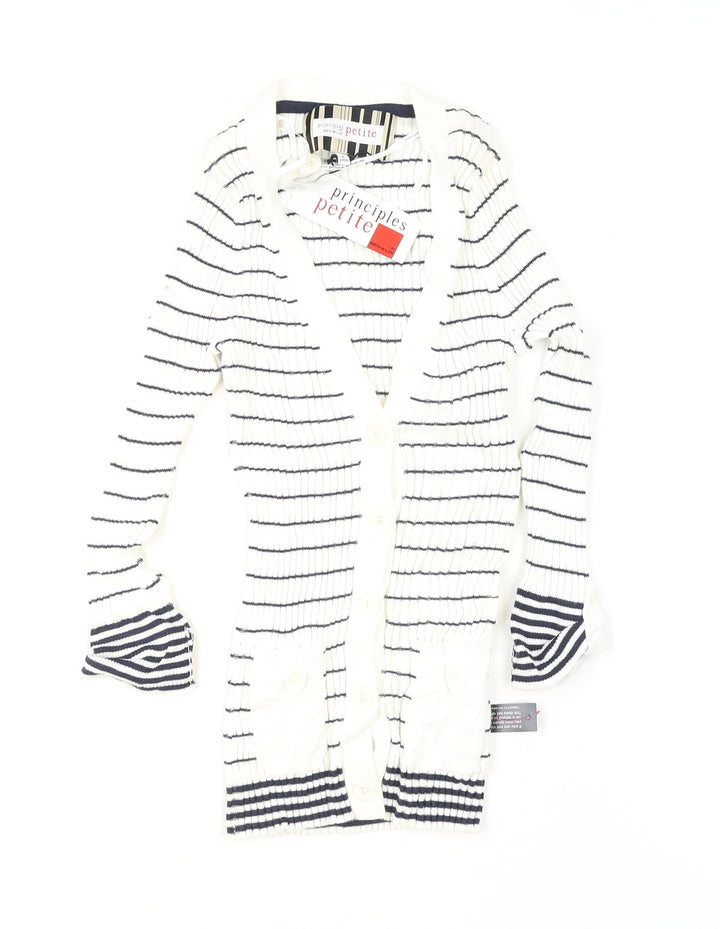 Principles Petite by Ben de Lisi Women's White Striped Knit Button-Up Cardigan Size 6