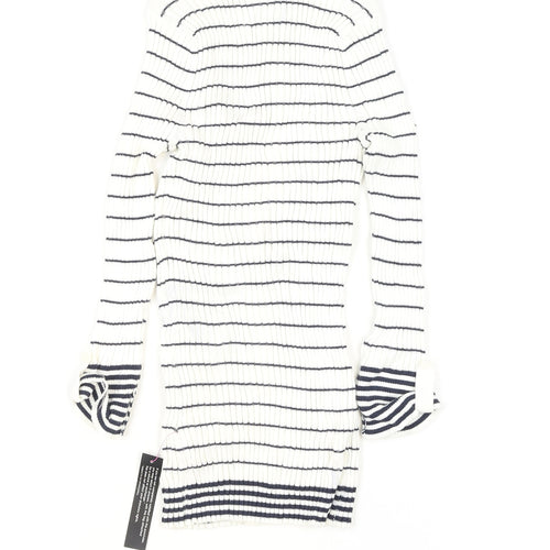 Principles Petite by Ben de Lisi Women's White Striped Knit Button-Up Cardigan Size 6