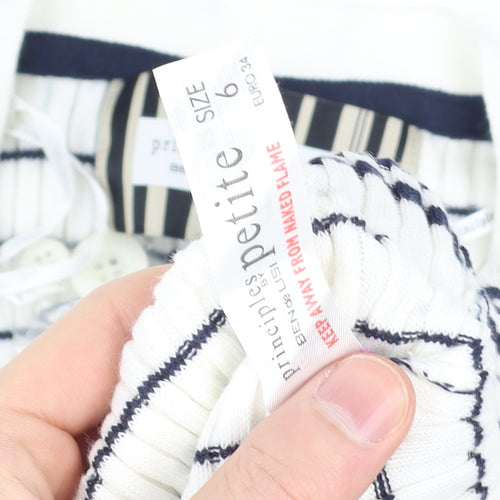 Principles Petite by Ben de Lisi Women's White Striped Knit Button-Up Cardigan Size 6