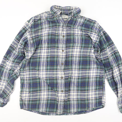 American Eagle Men’s Blue Plaid Flannel Button-Up Shirt L