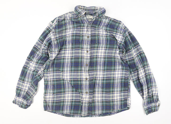 American Eagle Men’s Blue Plaid Flannel Button-Up Shirt L
