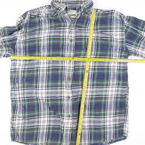 American Eagle Men’s Blue Plaid Flannel Button-Up Shirt L