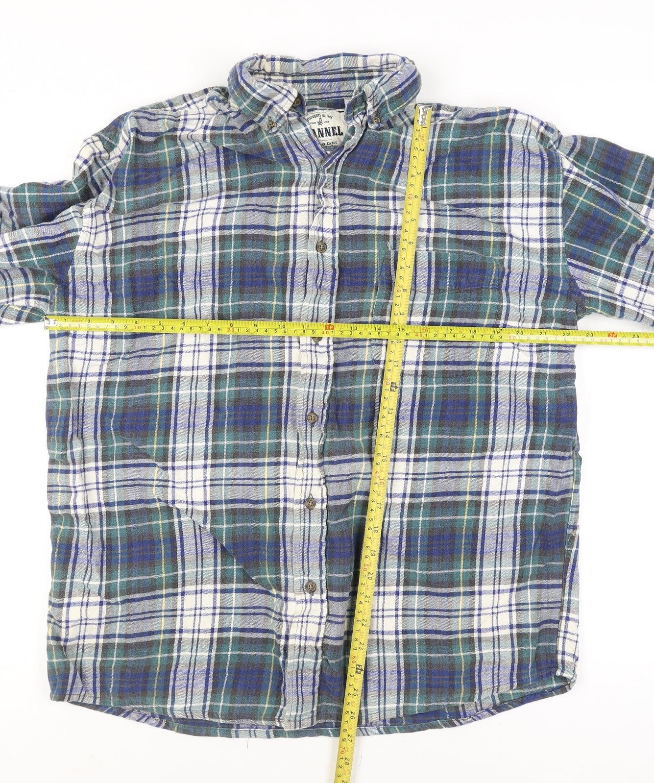 American Eagle Men’s Blue Plaid Flannel Button-Up Shirt L