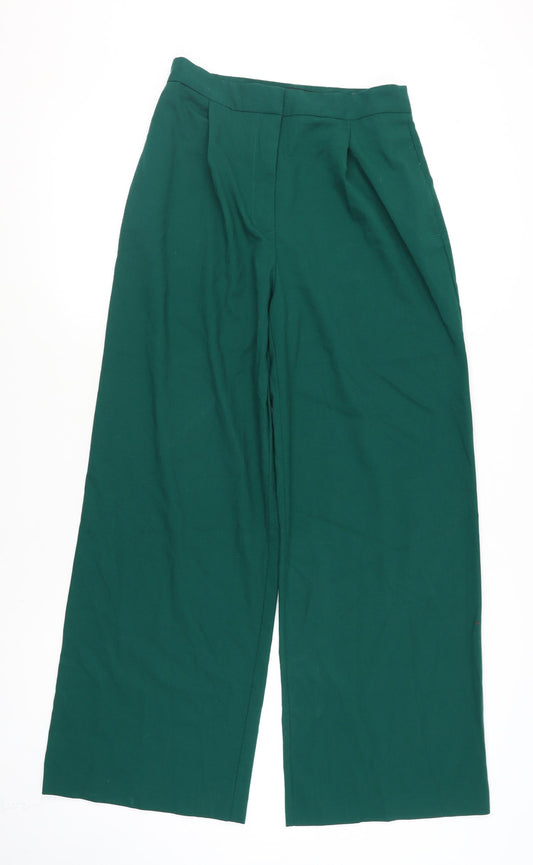 Zara Women Green Wide-Leg Tailored Trousers Size 12