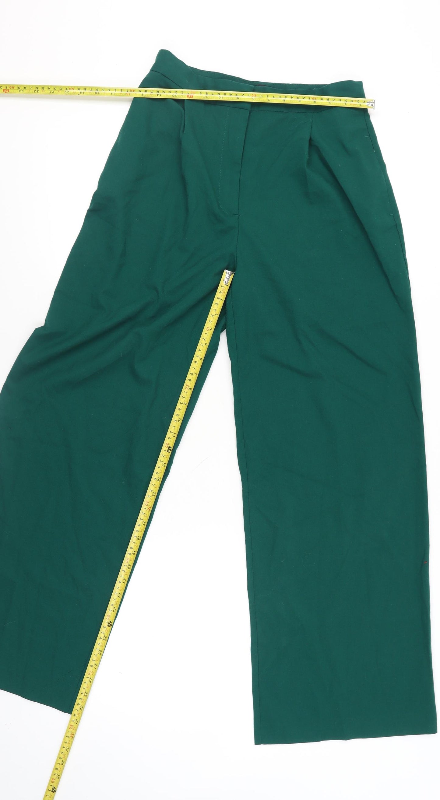 Zara Women Green Wide-Leg Tailored Trousers Size 12
