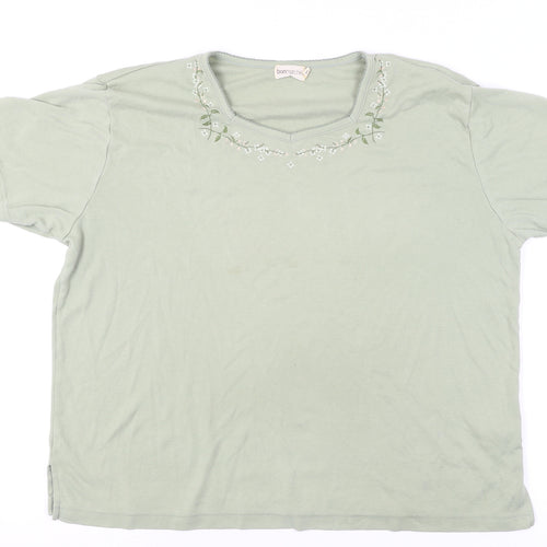 Bonmarché Women’s Green Embroidered V-Neck Cotton T-Shirt Size L