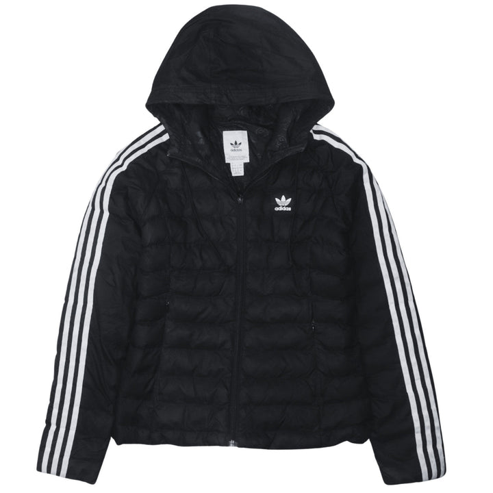 Adidas Womens Black Size 8 Hooded Puffer Jacket with Logo