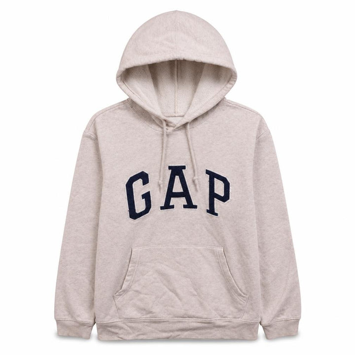 Gap Women Beige Small Pullover Hoodie with Logo and Pockets