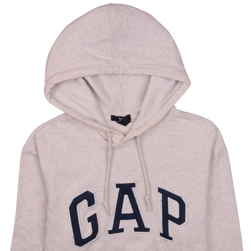 GAP Women Beige Small Pullover Hoodie with Logo and Pockets