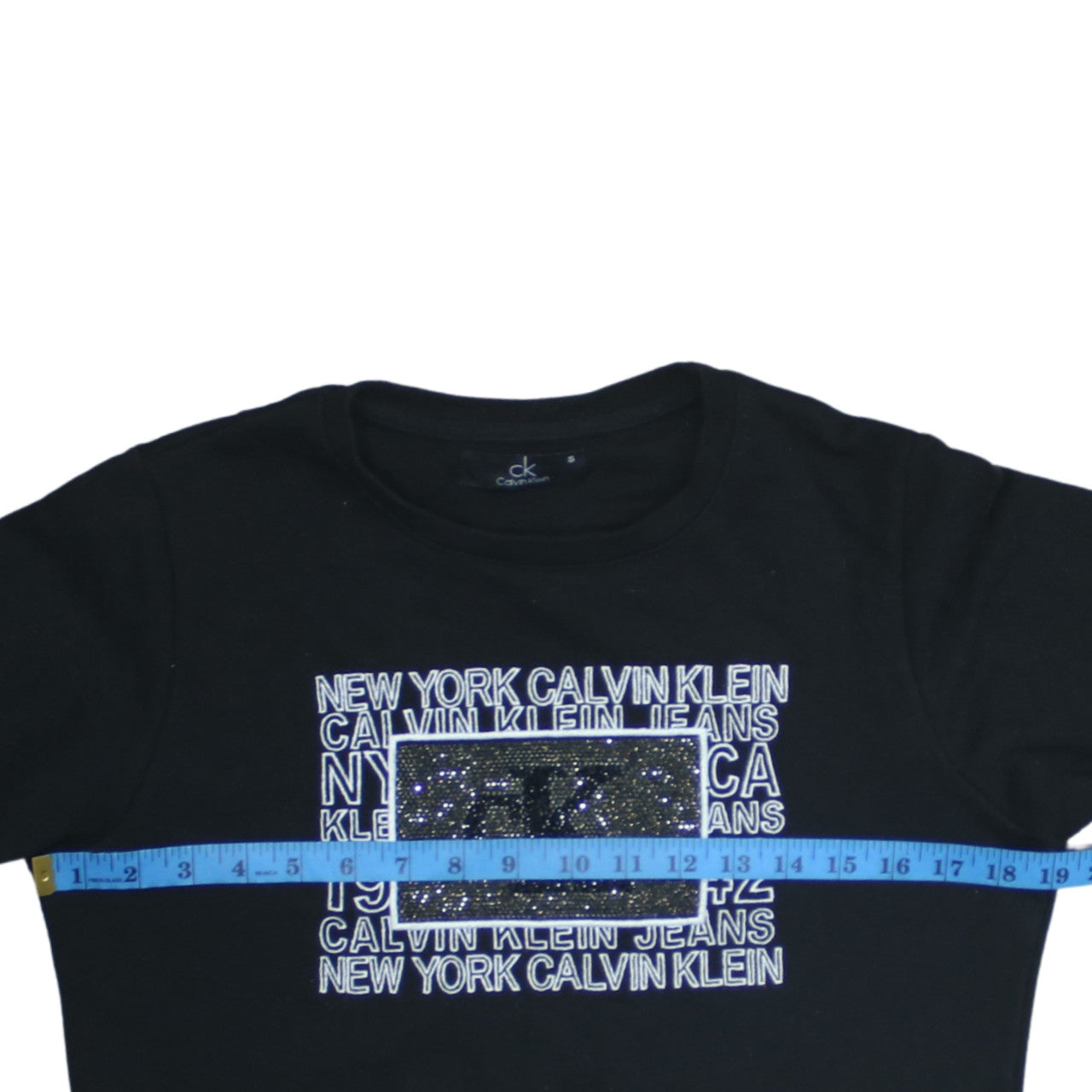 Calvin Klein Womens Black Small Pullover Sweatshirt Rhinestone Logo