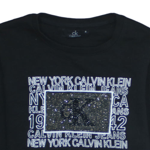 Calvin Klein Womens Black Small Pullover Sweatshirt Rhinestone Logo