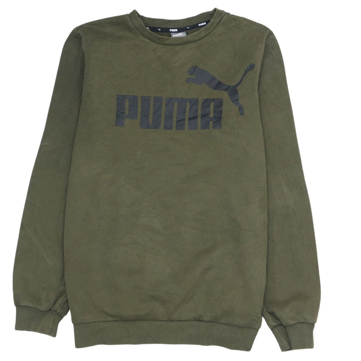 Puma Boys Khaki Green Crew Neck Sweatshirt XL 14-15 Years Logo Graphic