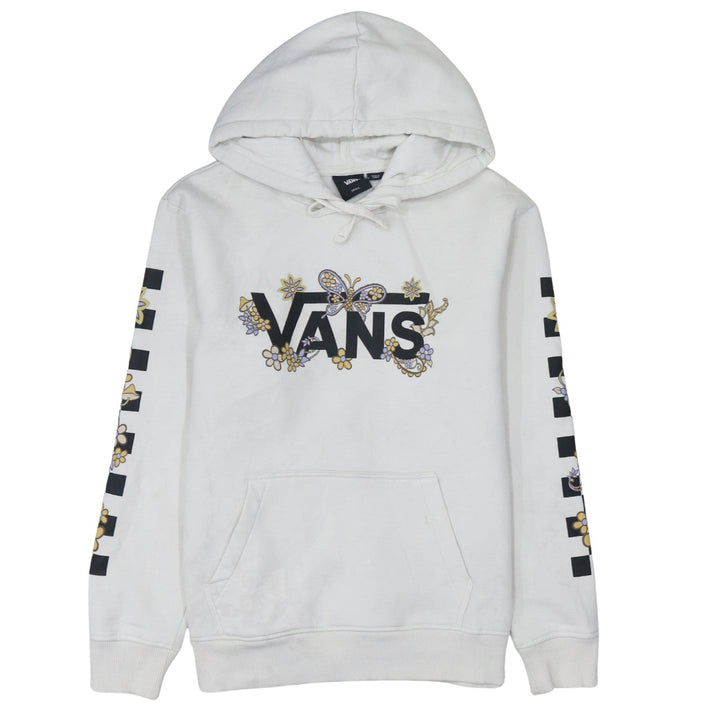 Vans Women's White Small Pullover Hoodie with Floral Butterfly Graphic