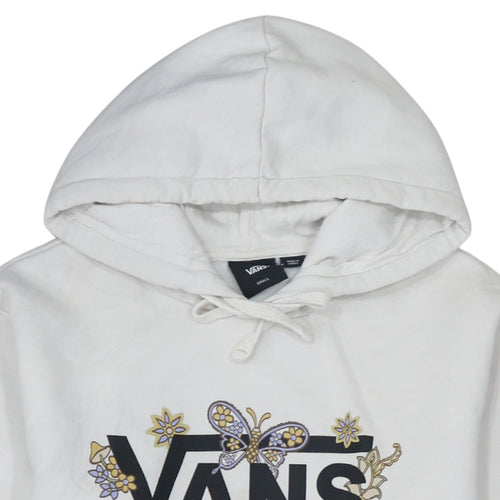 Vans Women's White Small Pullover Hoodie with Floral Butterfly Graphic